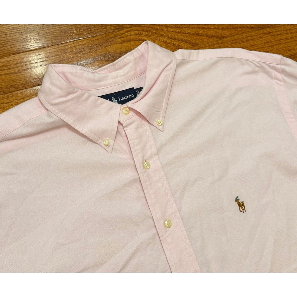 Ralph Lauren Oxford Button Down Shirt Mens 18-36/37 Solid Pink Flesh Pony OCBD